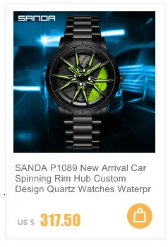 SANDA P1087 Top Brand Sport Car Wheel Rim Hub Watches For GTR Men Super Watch Stainless Steel Waterproof WristWatch Male Reloj