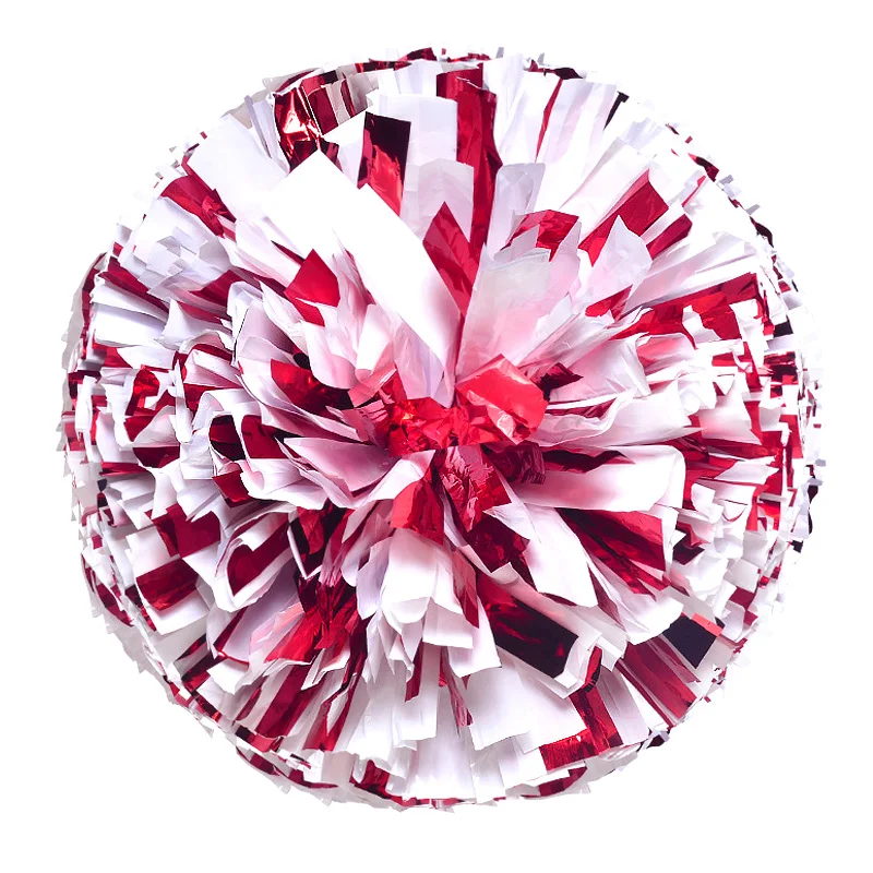 Cheerleading Pom Poms 2Pieces/Pair Metal Red Mix White Cheerleading Pom Poms Cheerleader Pompon With Rings Handle Match Dance Party Suppl