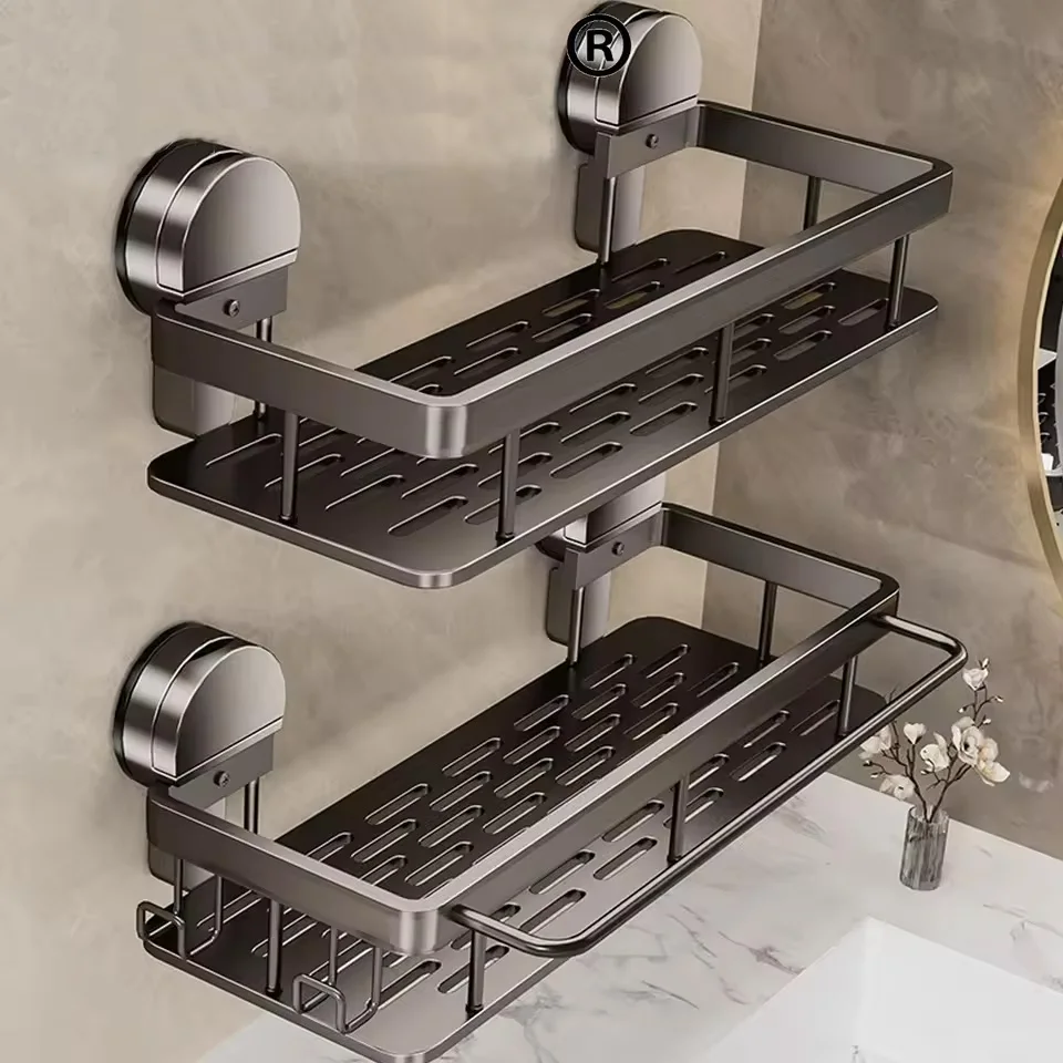 ถ้วยดูดห้องน้ําชั้นวางไม่มีเจาะติดผนังขวดแชมพูชั้นวางห้องน้ําแคดดี้Rackอลูมิเนียมห้องน้ําห้องครัว 1