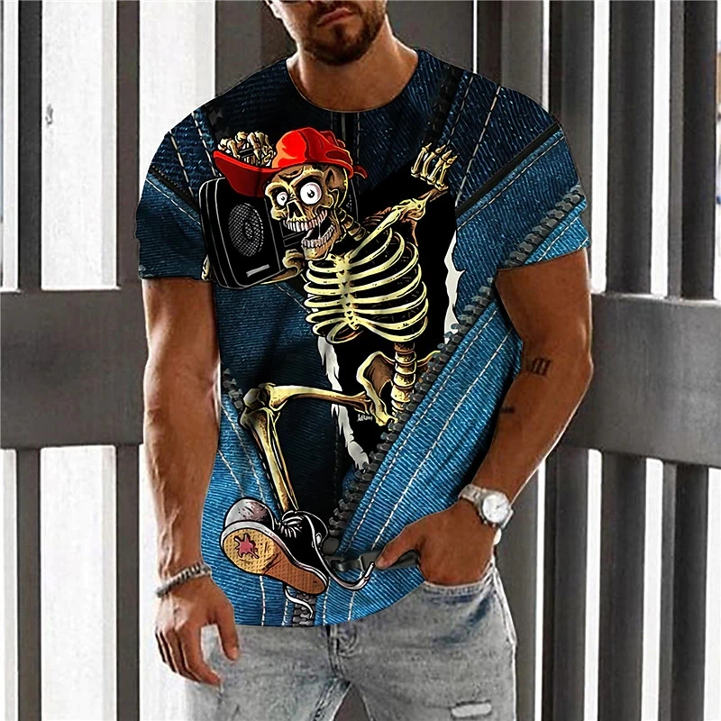 

Мужская футболка с круглым вырезом, коротким рукавом и принтом черепа