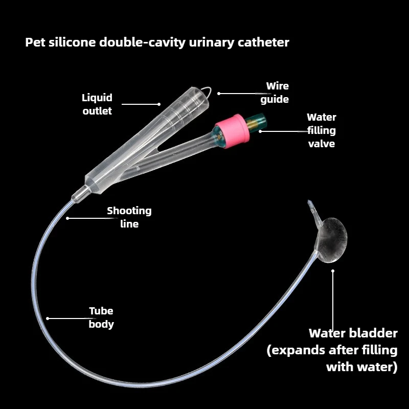 5 pezzi -Catetere urinario Foley a doppio lume per cani da compagnia Ritenzione dell'urolitiasi in silicone con stilo, materiali di consumo per cliniche per animali domestici - immagine 5