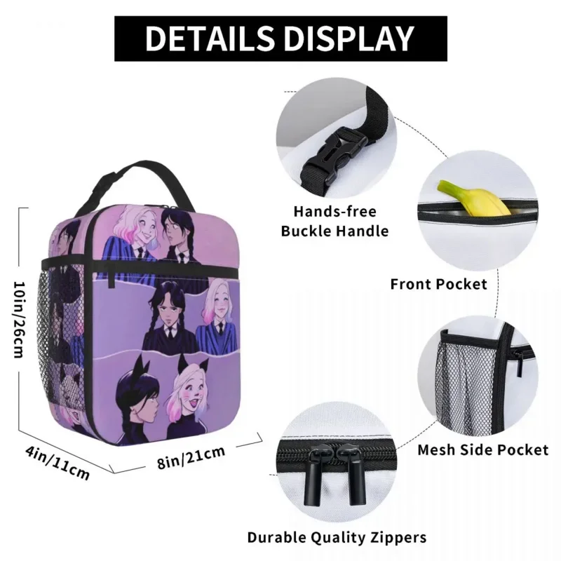 Wednesday And Enid Wenclair Insulated Lunch Bag Portable Meal Container Thermal Bag Tote Lunch Box Office Travel Bento Pouch