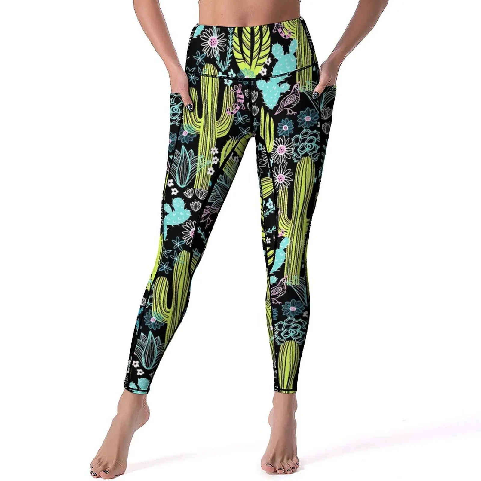 

Retro Desert Yoga Pants Cactus Print Fitness Leggings Push Up Stretch Sport Pants Casual Graphic Yoga Legging Gift Idea