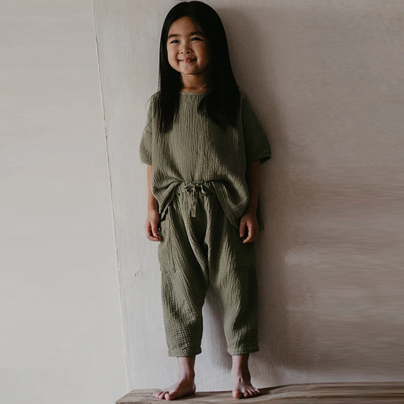 Cotton T Shirt Kids Summer Gauze Retro Casual Loose Tops