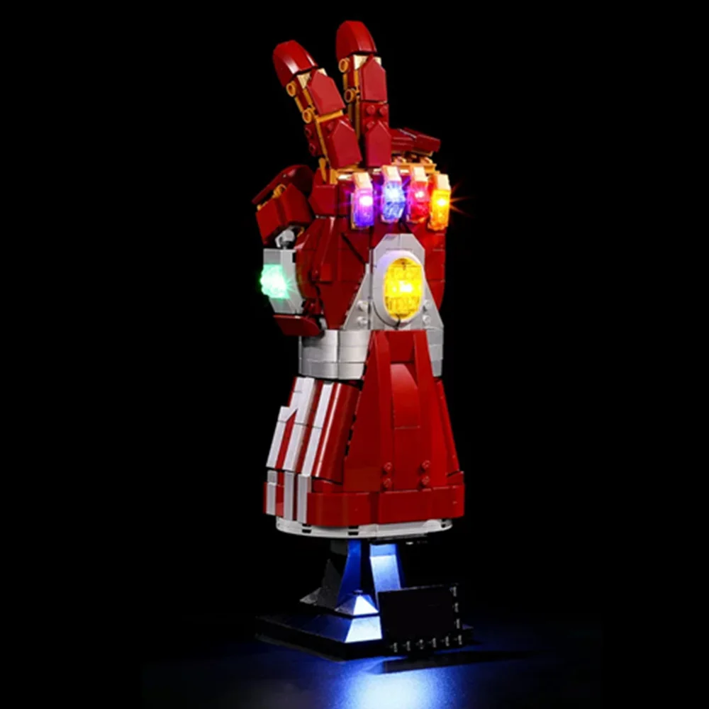 Miniso Marvel Avengers Ironman NANO Thanos Infinity Gauntlet Lighting Bricks Hand Glove Stones LED KIT Toys Building Blocks Gift