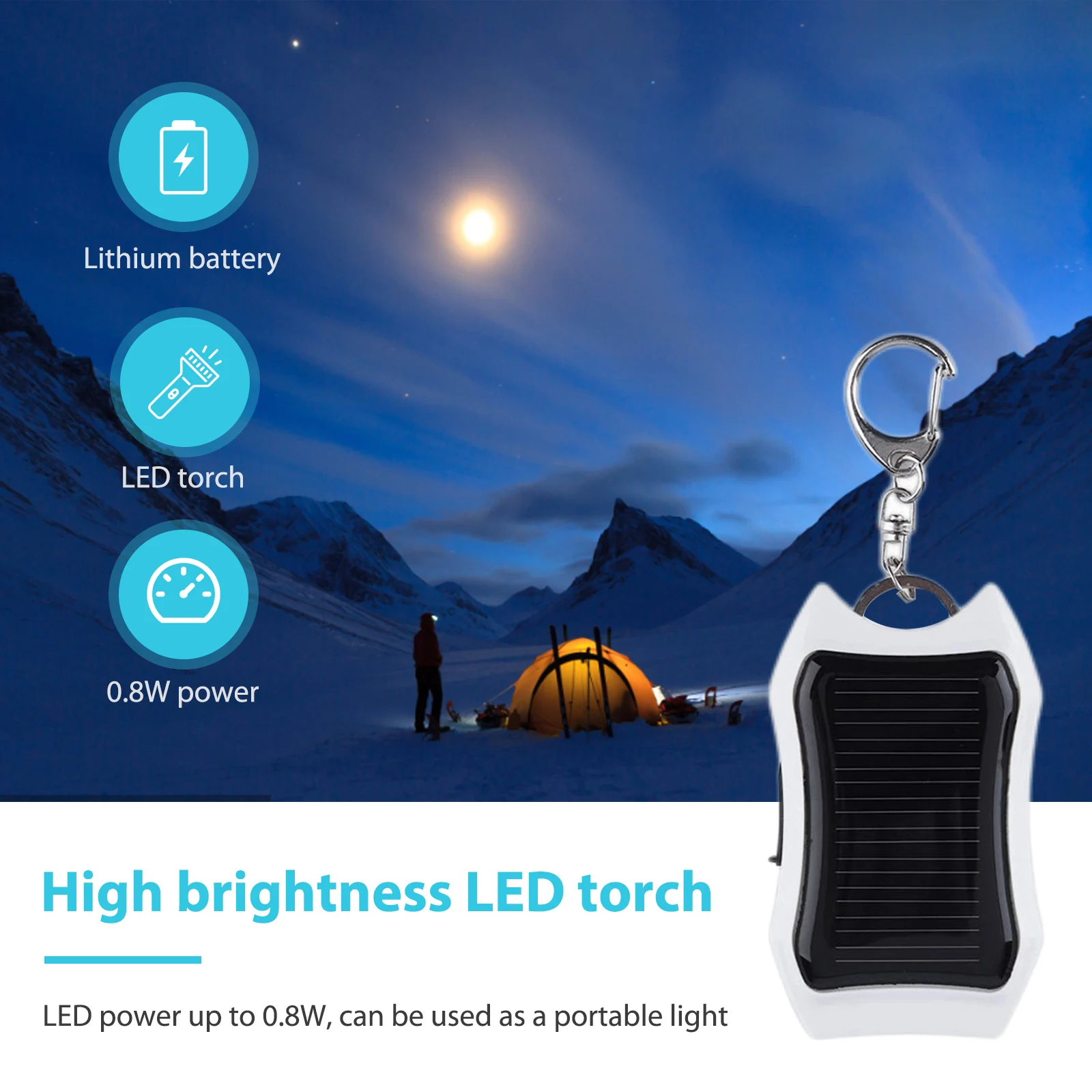 Keychain Mobile Power Universal Solar 950mAH Cell Phone Backup Power Bank with 3 LED Light Charging Equipment for Hiking Travel 3