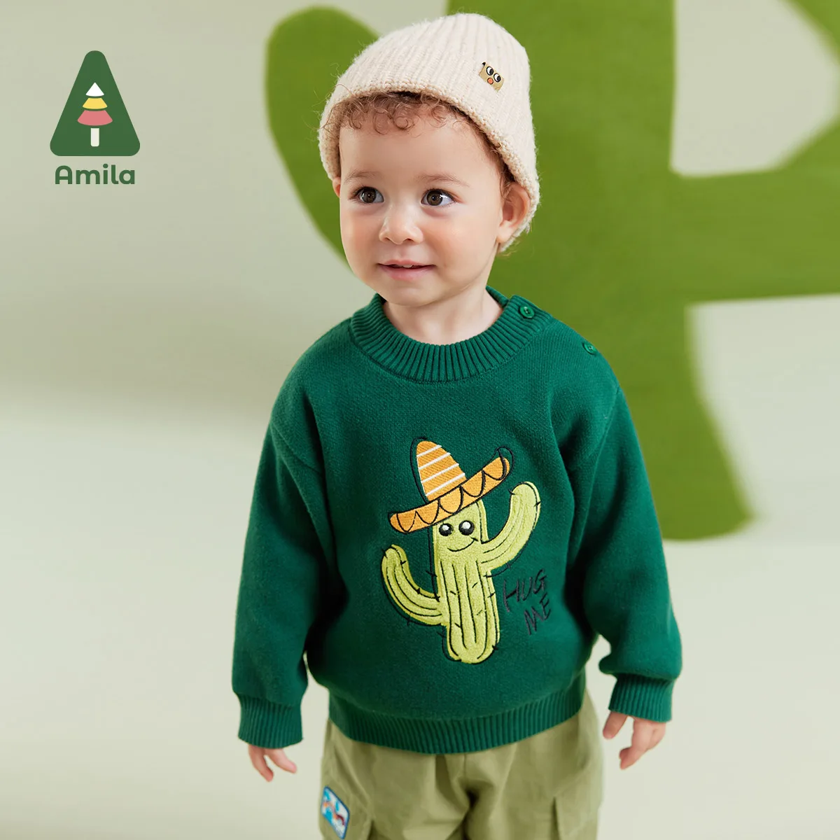 

Amila Baby Children Sweaters 2023 Winter New Multicolour Mock turtleneck Fleecing Embroider Soft Baby Clothing