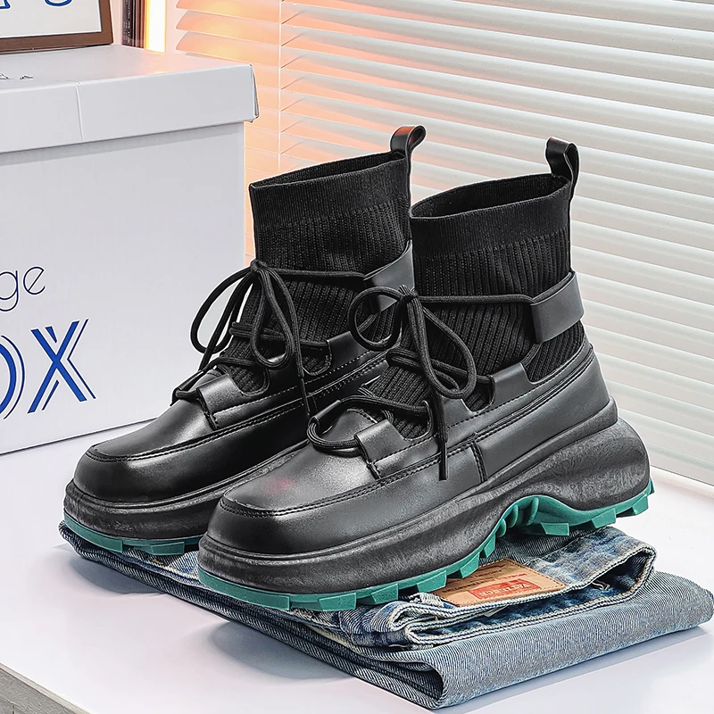 

Boots The New Black Fashion Trendy All-match High Top Breathable Non-slip Wear-Resistant Water Proof Spring and Autumn Style