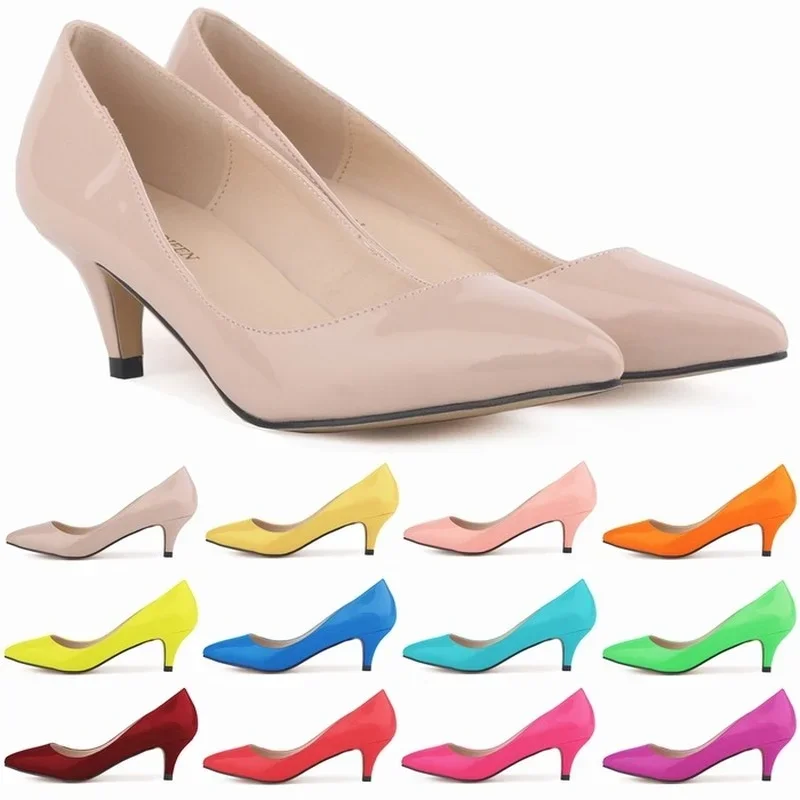 LOSLANDIFEN Classic Sexy Pointed Toes 5cm Low Med Kitten High Heels Women Pumps Shoes Spring Brand Design Dress Wedding Shoes 2