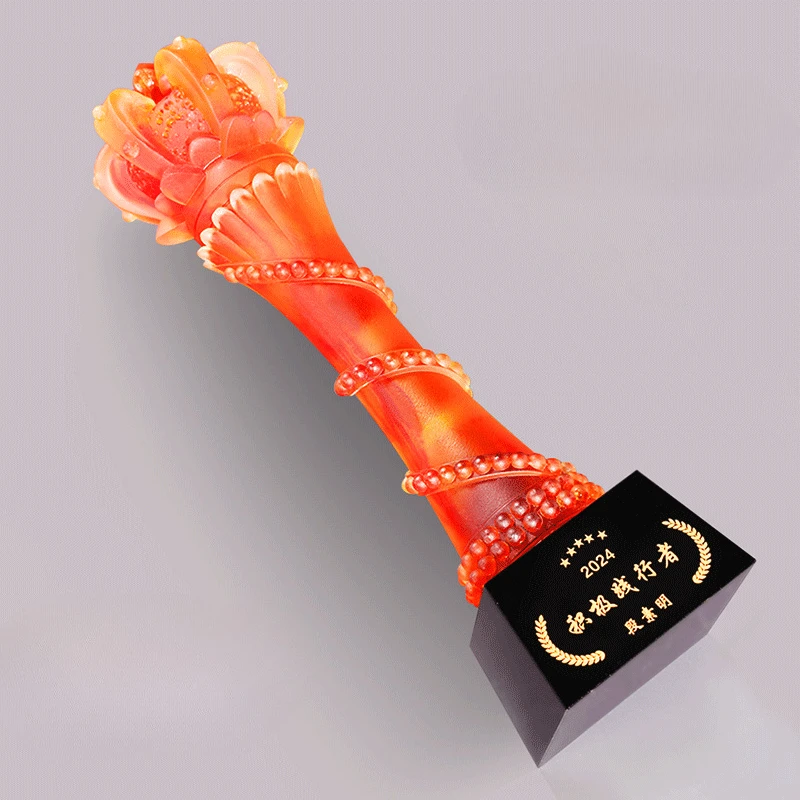 Customized Water Coloured Glaze Trophy, Creative High-end Five pointed Star Excellent Employee Company Annual Meeting Award, 1Pc