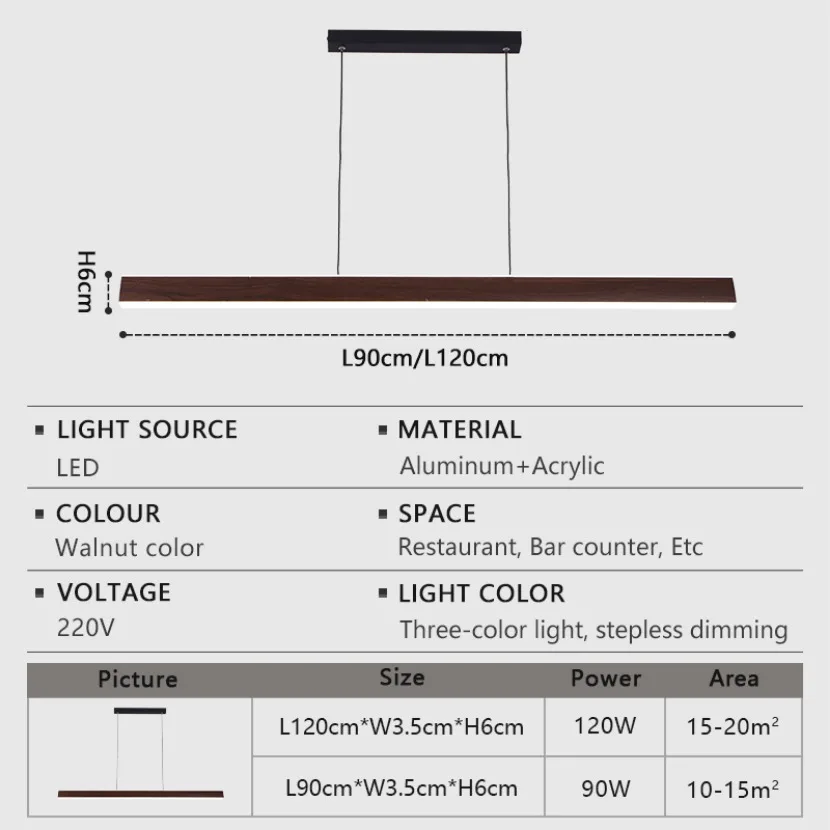 Modern Walnut Wood Long Bar Pendant Lights Dining Room Kitchen Island Adjustable Height Hanging Light Living Room Droplight pendant lights pendant lamp