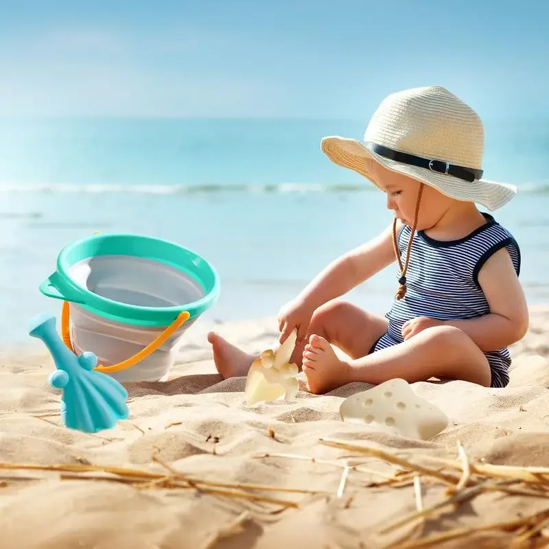 Foldable Beach Bucket Children's Foldable Bucket Play Sand Toys Bright Colors Silicone Beach Toys For Lake Backyard Beach Garden 3