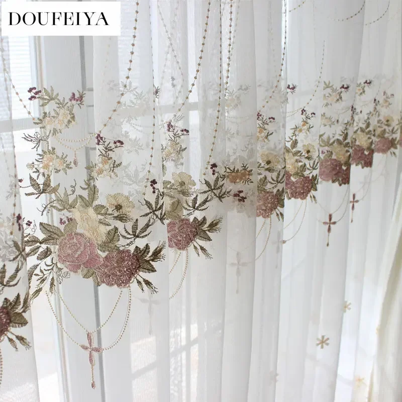 Tulle Sheer Curtains Living Room Lace Embroidered Romantic Princess Window Screen Kitchen European Embroider sheer curtains window curtains decor curtains embroidered curtains lace curtains window screen
