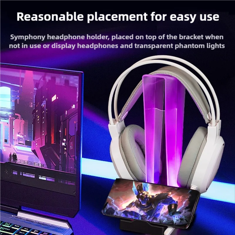 RGB Headphone Stand Holder Rack Lighting Effects Headset Support Stand Space Saving Desktop Organizer Vertical Bracket Hanger