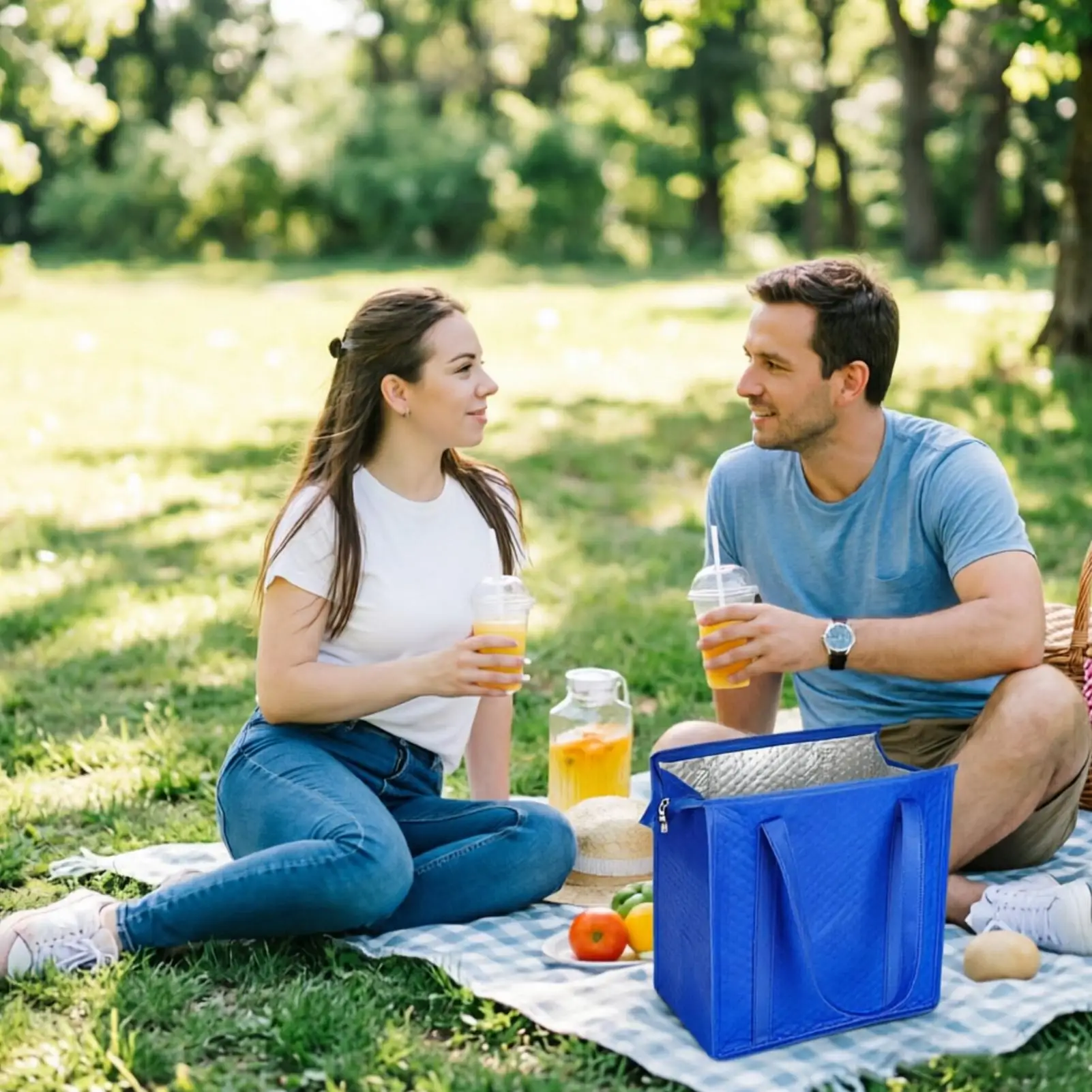 Insulated Reusable Tote Bags - Set of 2 for Groceries and Picnic Supplies with Zipper Closure