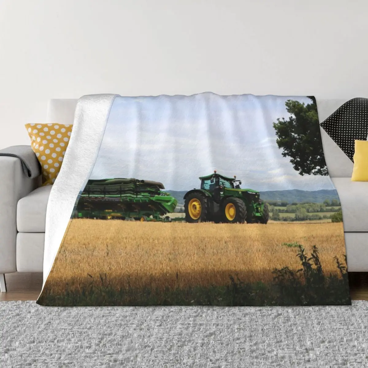 

Combine Harvester and Tractor Throw Blanket Camping bed plaid Softest Heavy Blankets