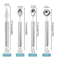 ช้อนแกะสลักผลไม้สแตนเลส 1 ชิ้น รูปทรงหยัก สำหรับแกะสลักและตักผลไม้ อุปกรณ์ครัว ทำความสะอาดง่าย 6