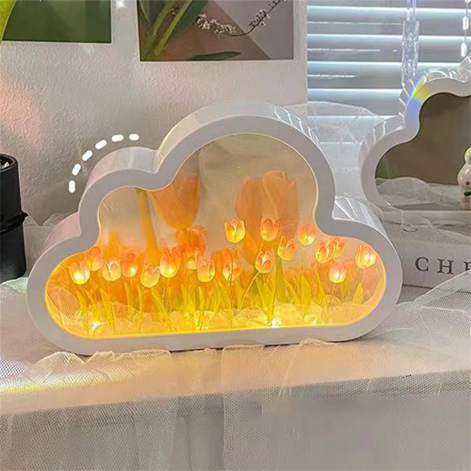 DIY Cloud Tulip LED Night Light Girl Bedroom Ornaments Creative Photo