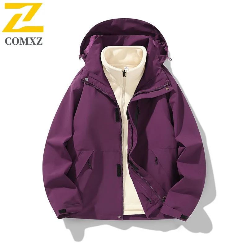 COMXZ Men's Trench Coat Windproof Loose Detachable Hood Travel Hiking Rainproof Coat Work Breathable Scratch Resistant Outerwear