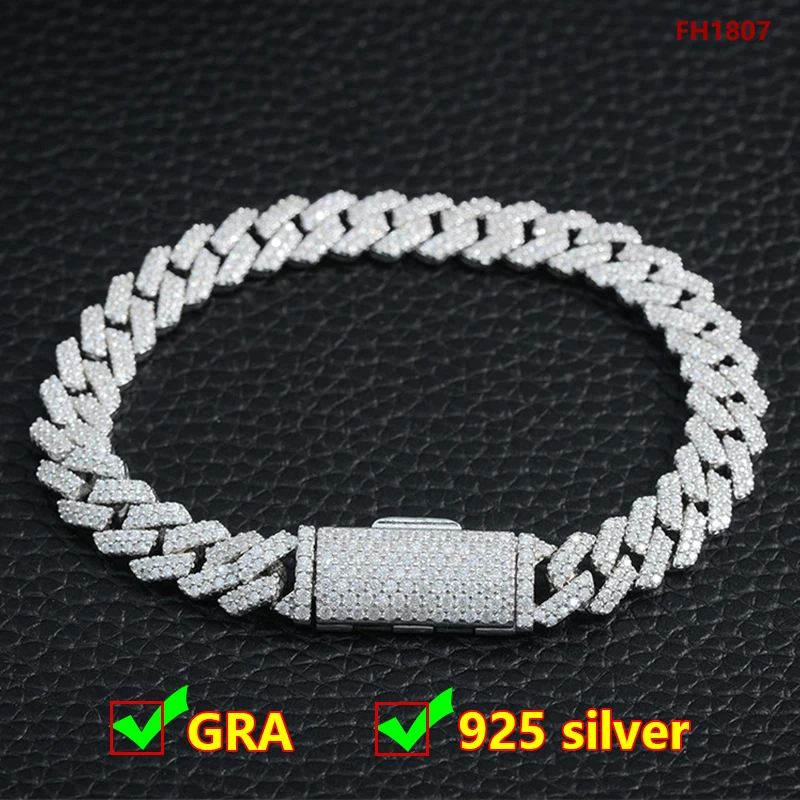 Hip Hop Takıları 8MM Mozanit Pırlanta Küba Zinciri Erkekler İçin 925 Ayar Gümüş Buzlu Küba Zinciri Sertifikalı