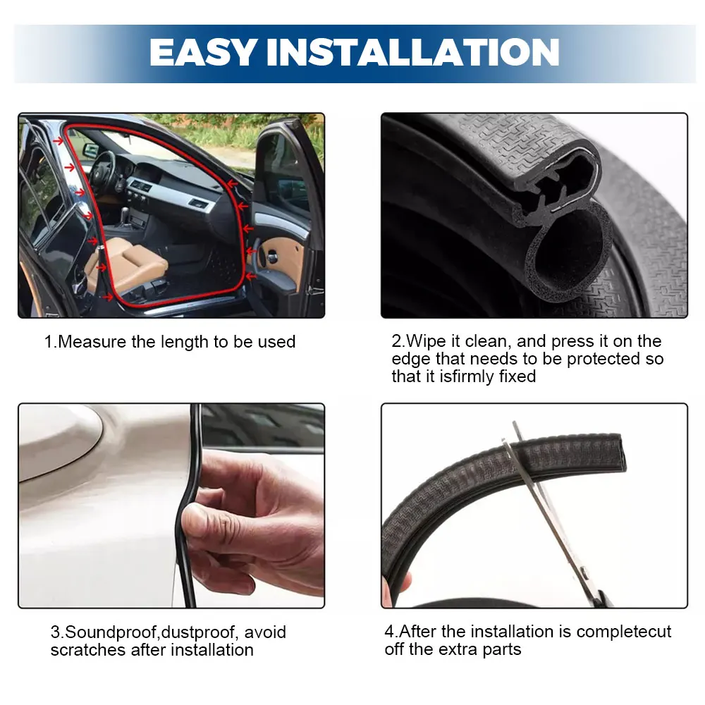 3m Rubber Edge Guard Sealing Strip Universal Soundproof Sealing Strips Car Door Anti-collision Waterproof Sealings Accessories 5