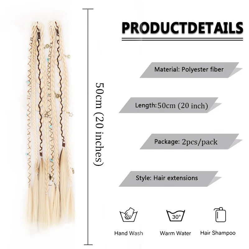 Bohemian Long Hair Braid Hand Woven Wig Braid with Decorative Hair Accessories Easy to Wear Synthetic Hair Clip Braid synthetic 2