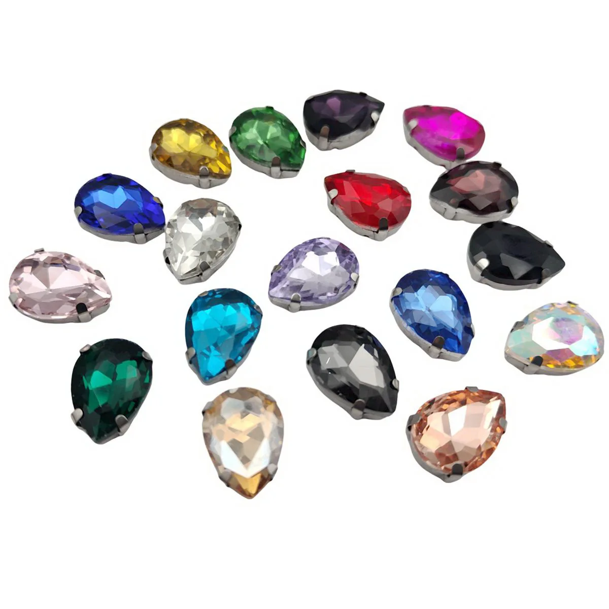 Elegant Teardrop Glass Rhinestones with Silver Metal Claw Base for Needlework Decoration