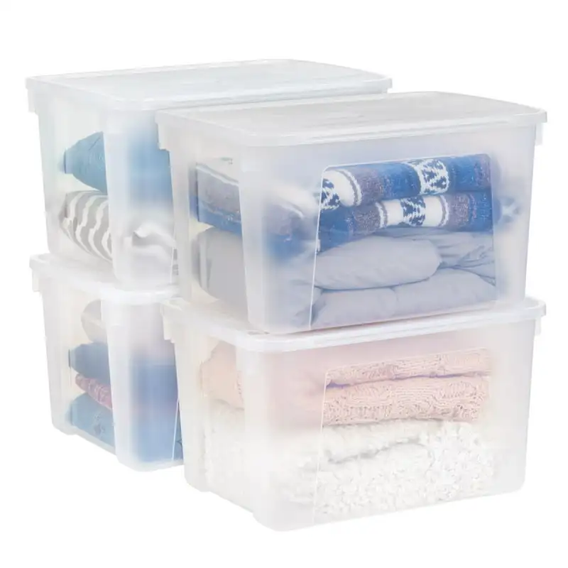 

IRIS50.7 Qt Large Plastic Storage Container Bin with Attached Hinged Lid, Flip-Top Organizing Tote, 3-Pack Clear