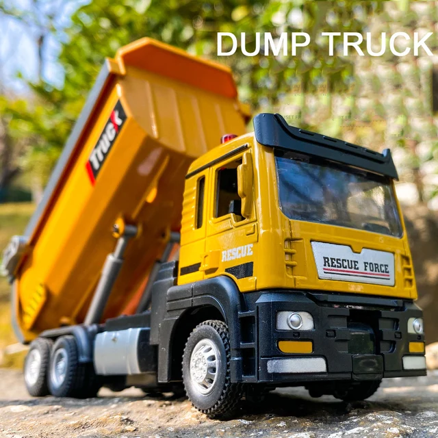 1/32 Scale Toy Car Model Engineering Dump Truck Alloy Diecast Sound Light Pull Back Tipping Bucket Tipcart Vehicle For Boys Gift 1