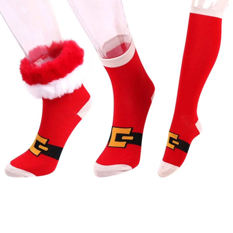 Funny Christmas Knee High Stockings Hosiery with Fur Trim Xmas Gifts for Women Dropship