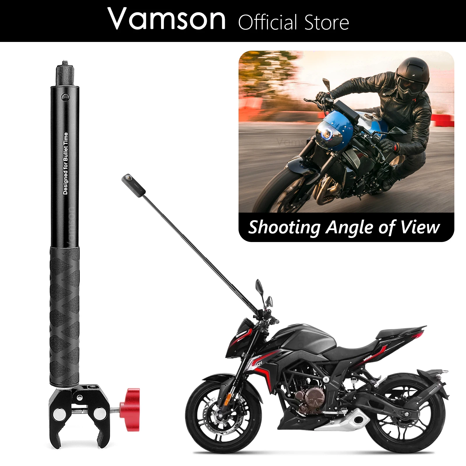 Supporto Per Manubrio Moto Insta360 Con Asta Telescopica 78'' - Doppio Morsetto Per Foto In Terza Persona - Compatibile X4 X3 X2 X