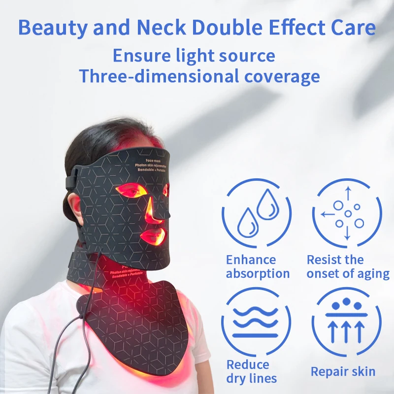 4 Colors LED Face Mask SPA Silicone Gel Red Light Therapy for Face Neck Photon NIR Light Skin Rejuvenation Anti Wrinkle Acne