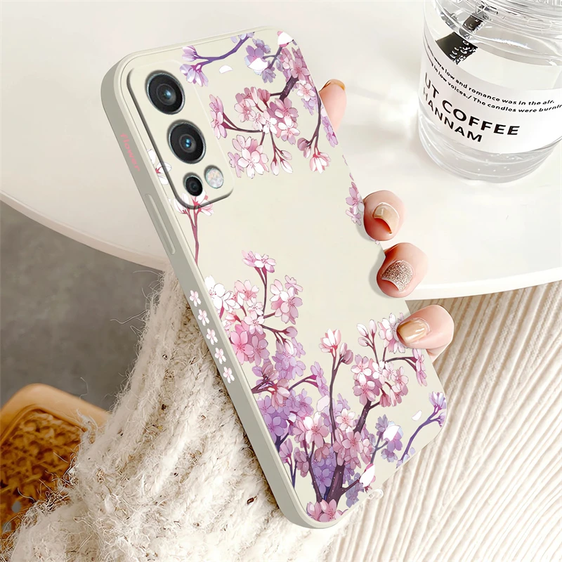 Pink Flowers Print Shockproof Silicone Soft Phone Case with Bumper Back Cover