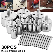 

30pcs Diamond Coated Drill Bit Set Tile Marble Glass Ceramic Hole Saw Drilling Bits For Power Tools 6mm-50mm Marble Drilling Bit