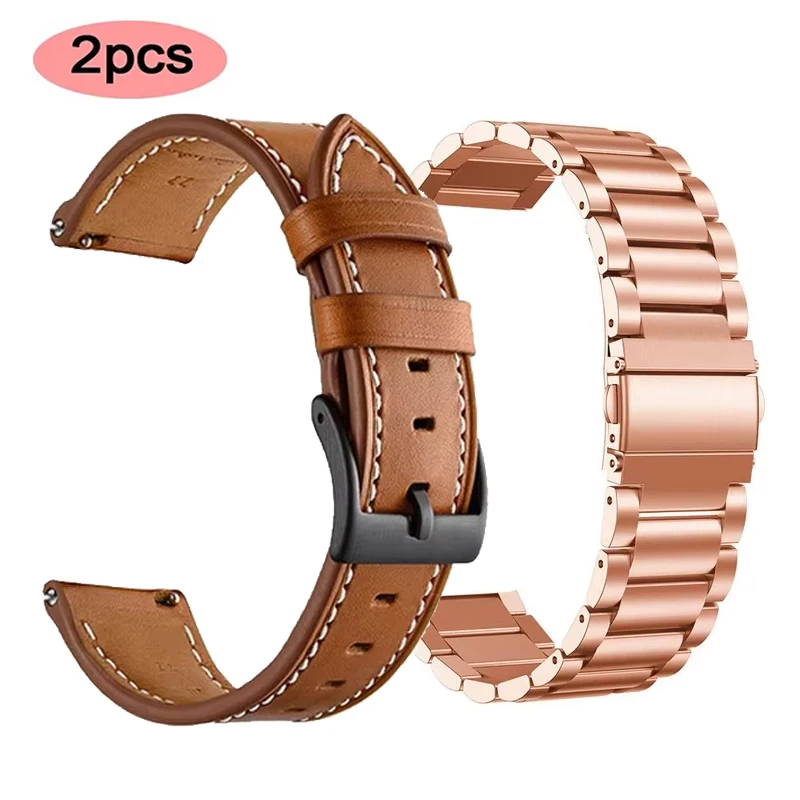 Premium 22mm Stainless Steel and Leather Watch Band Bracelet