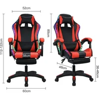 Gaming Chair w Bluetooth Speakers RGB LED Lights,Ergonomic，Footrest,Height Adjustable Adults w Back Lumbar Support Red 2