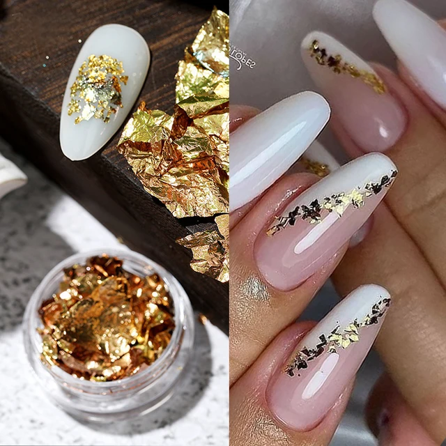 Aluminum Foil Sequins For Nail Gold Silver Glitter Irregular Flake UV Gel Polish Paillette Chrome Powder Manicure Summer Decorat