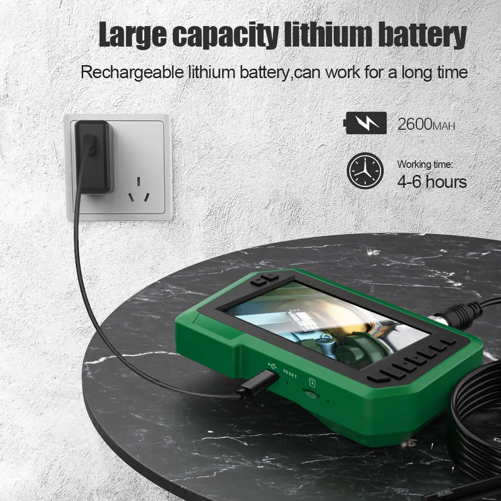 Dual Lens Industrial Endoscope 4.3 Inch 8mm Dual Camera IP67 Waterproof Inspection Camera Digital Borescope 2600mAh Batter