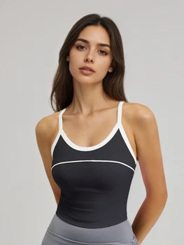 Contrast Trim Racerback Sports Bra Top for Women - Ideal for Yoga, Fitness, with Built - in Bra Pads