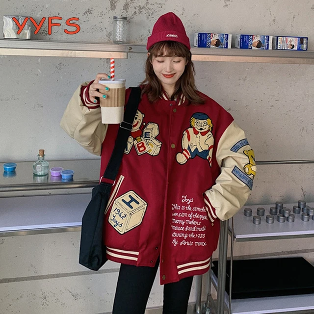 Buy Women Varsity Jackets Vintage Letter Print Cropped Baseball Coat Y2k  90s Fashion Streetwear Bomber Outer Coat, Red S Black, Large at