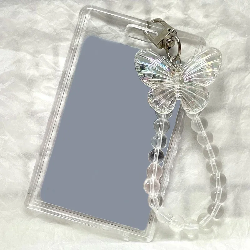 Photocard Holder Crystal Butterfly 3 Inch Acrylic Card Holder Photocards Display Credit ID Bank Card Protective Case Keychain Pendant Fashion
