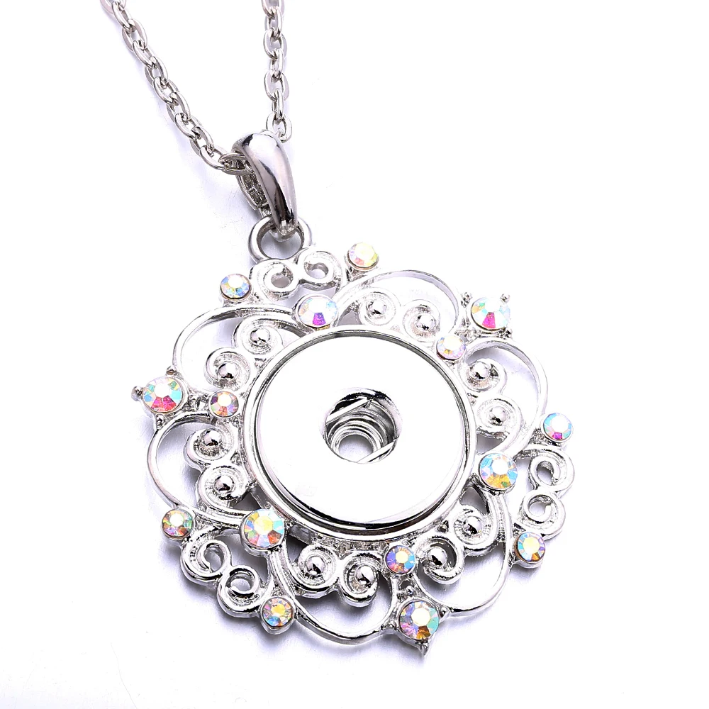10pcs New Style Metal Crystal Flower Snap Button Pendant Necklace Fit 18MM Snap Buttons Jewelry For Women