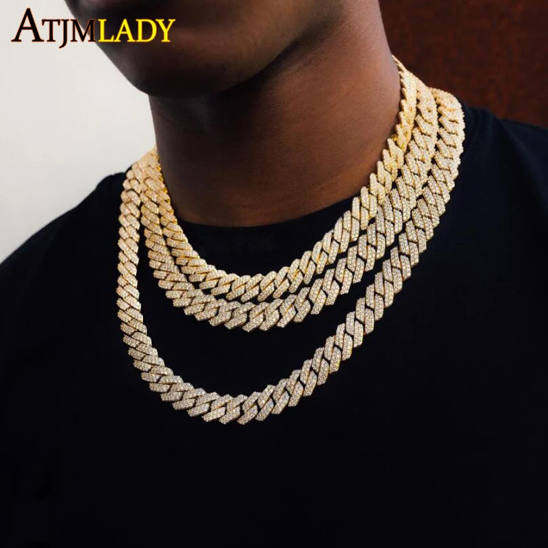 12mm Cuban Link Chains Necklace Gold Silver Color Cz Hiphop