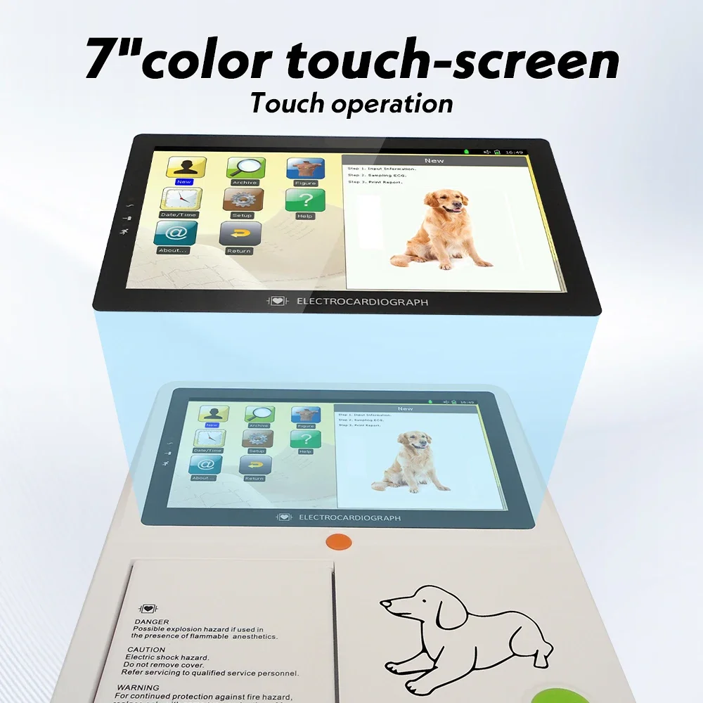 Veterinary ECG Machine 3/6channel Touch Screen Veterinary Electrocardiograph 7"