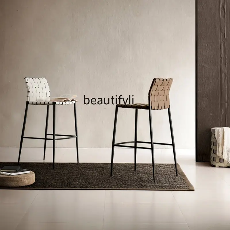 

Nordic Light Luxury Bar Chair Single Rattan Coffee Shop Front Desk Industrial Style Backrest Kitchen Island High Stool Household