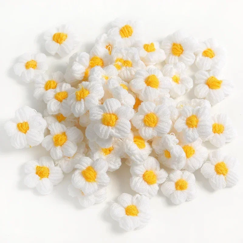 Hand-Knitted Colorful Floral Applique Patches
