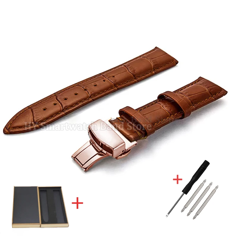 Luxurious Genuine Leather Watch Band with Solid Butterfly Clasp - Bamboo Design Bracelet Strap