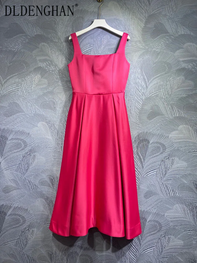 

DLDENGHAN Spring Summer Dress Women Spaghetti Strap Sleeveless Sexy Backless High Waist Dresses Fashion Runway New