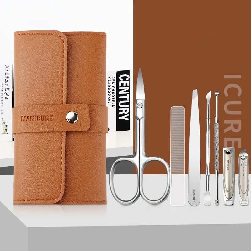 7Pcs High-Quality Manicure Set Color Contrast Sets Nail Clippers Cutter Tools Kits Stainless Steel Pedicure Travel Case for man 6