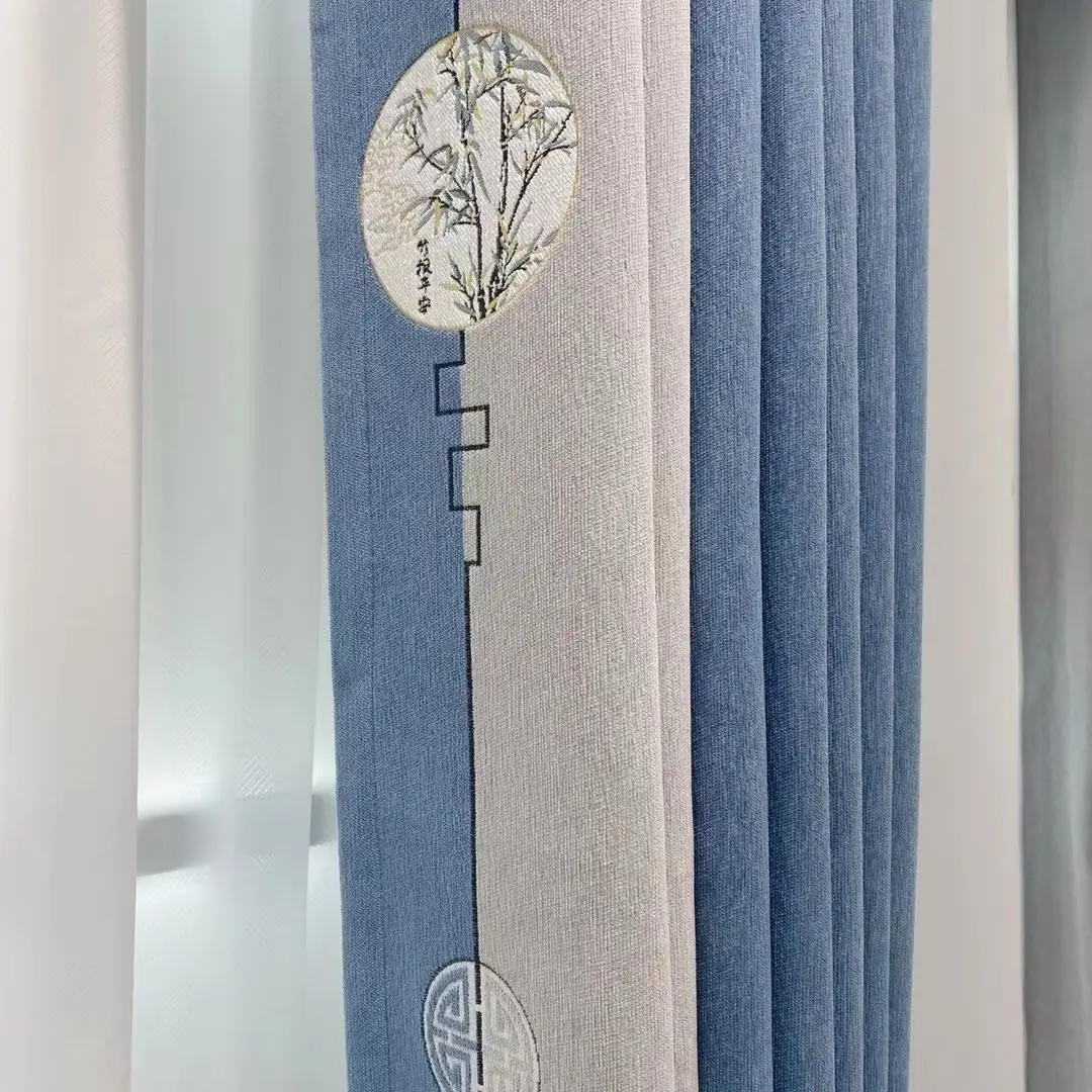 

LL1028Seamless Curtains Chinese Bamboo Ping An New Chinese Style Blackout High-End Living Room Bedroom Versatile Shade